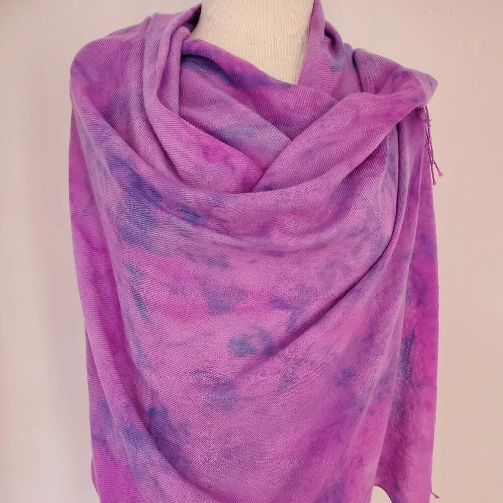 NEW Cashmere merino oversized Scarf Wrap tie dyed brunello blue purple pink XL